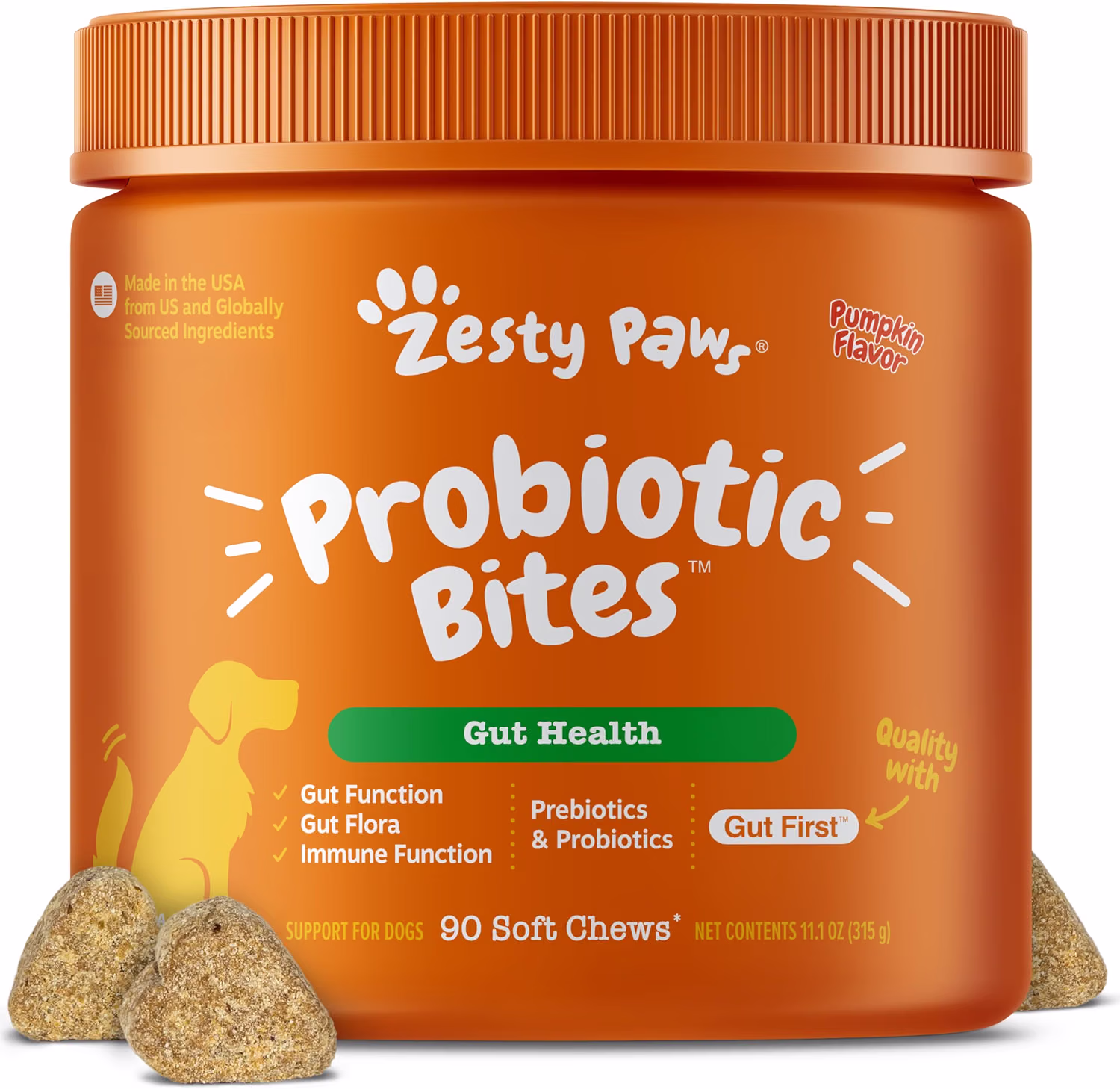 Zesty Paws Probiotics for Dogs Gut Health Soft Chews Pumpkin 90 Count